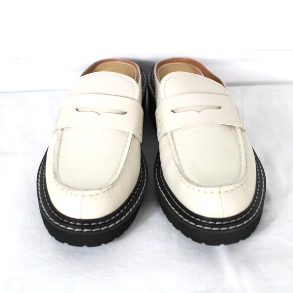 Lisa Vicky Pace-V Loafer Mule Size 9.5M Winter White Leather NIB Slide - Picture 2 of 6